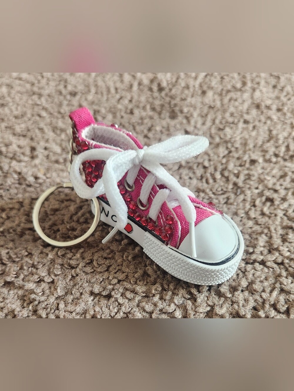 Pink Rhinestone Mini Sneaker Shoe Keychain Accessory
